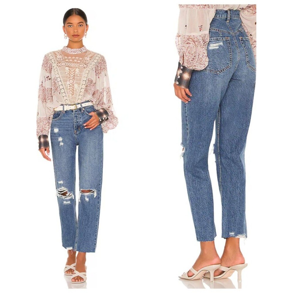 Free People We The Free Georgine Mom Jean Crvy West End Blue Size 28
